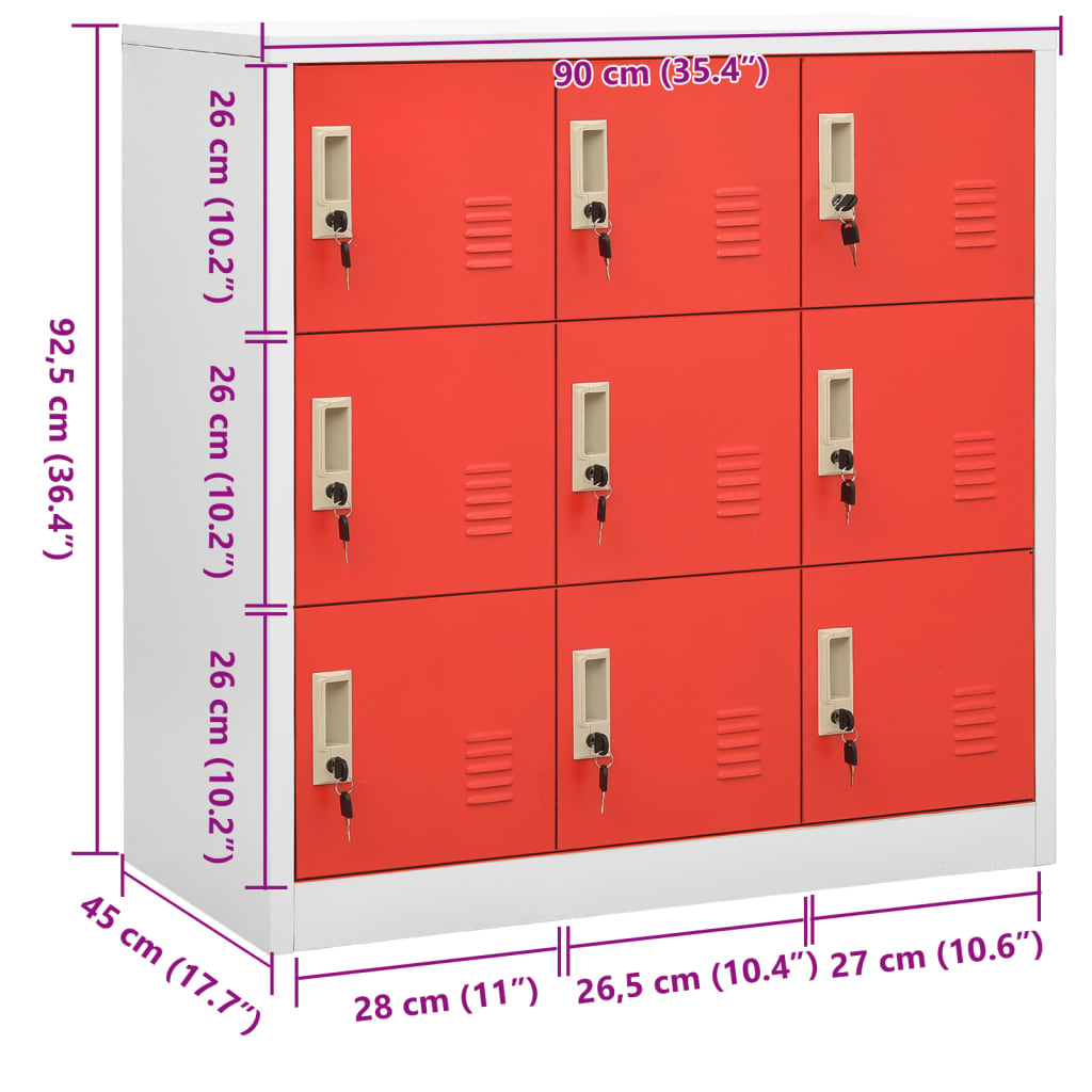 Schließfachschrank Hellgrau und Rot 90x45x92,5 cm Stahl