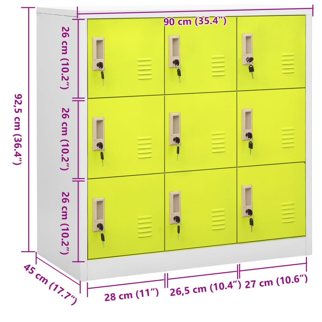 Schließfachschrank Hellgrau und Grün 90x45x92,5 cm Stahl