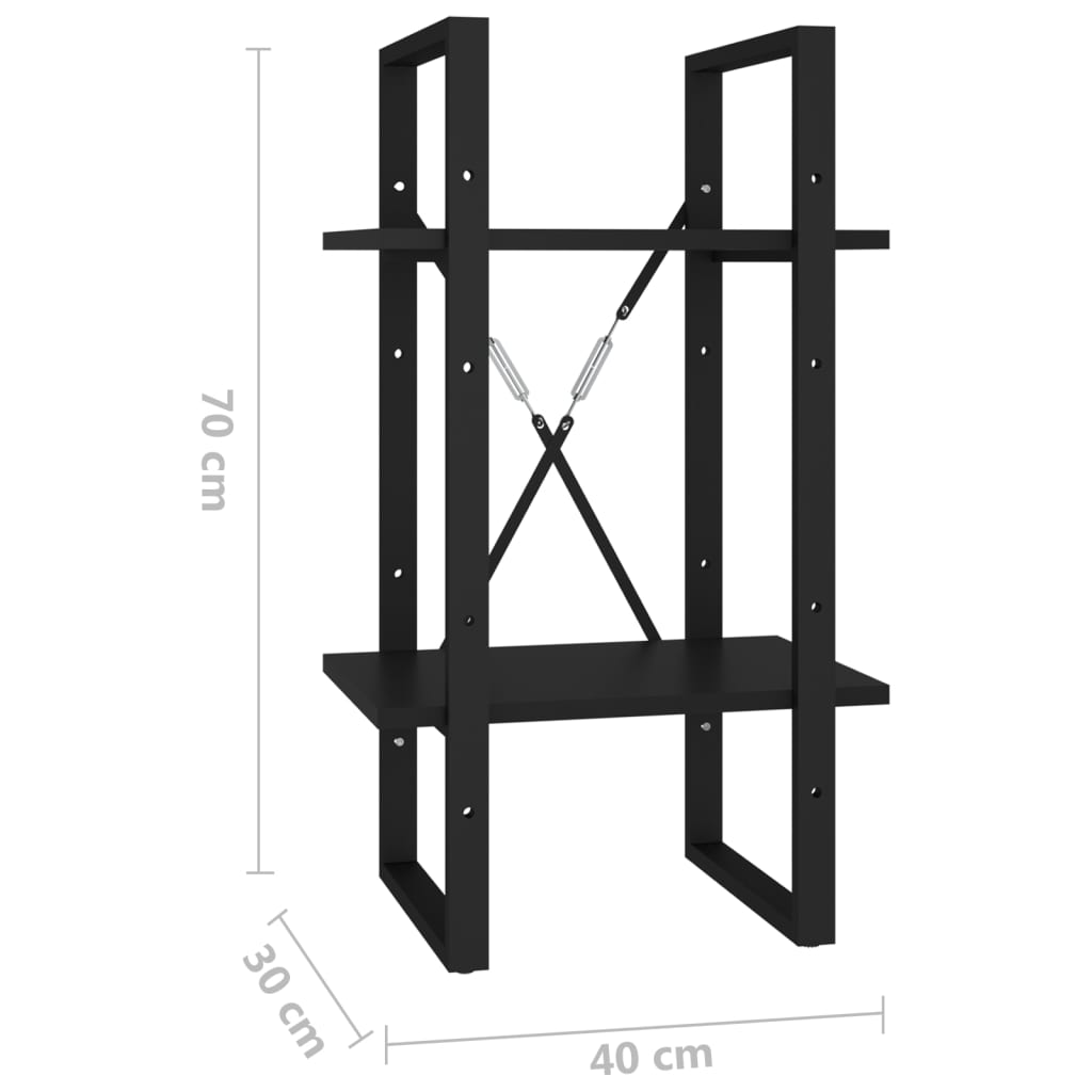 Bookcase 2 Compartments Black 40x30x70 cm Wood Material