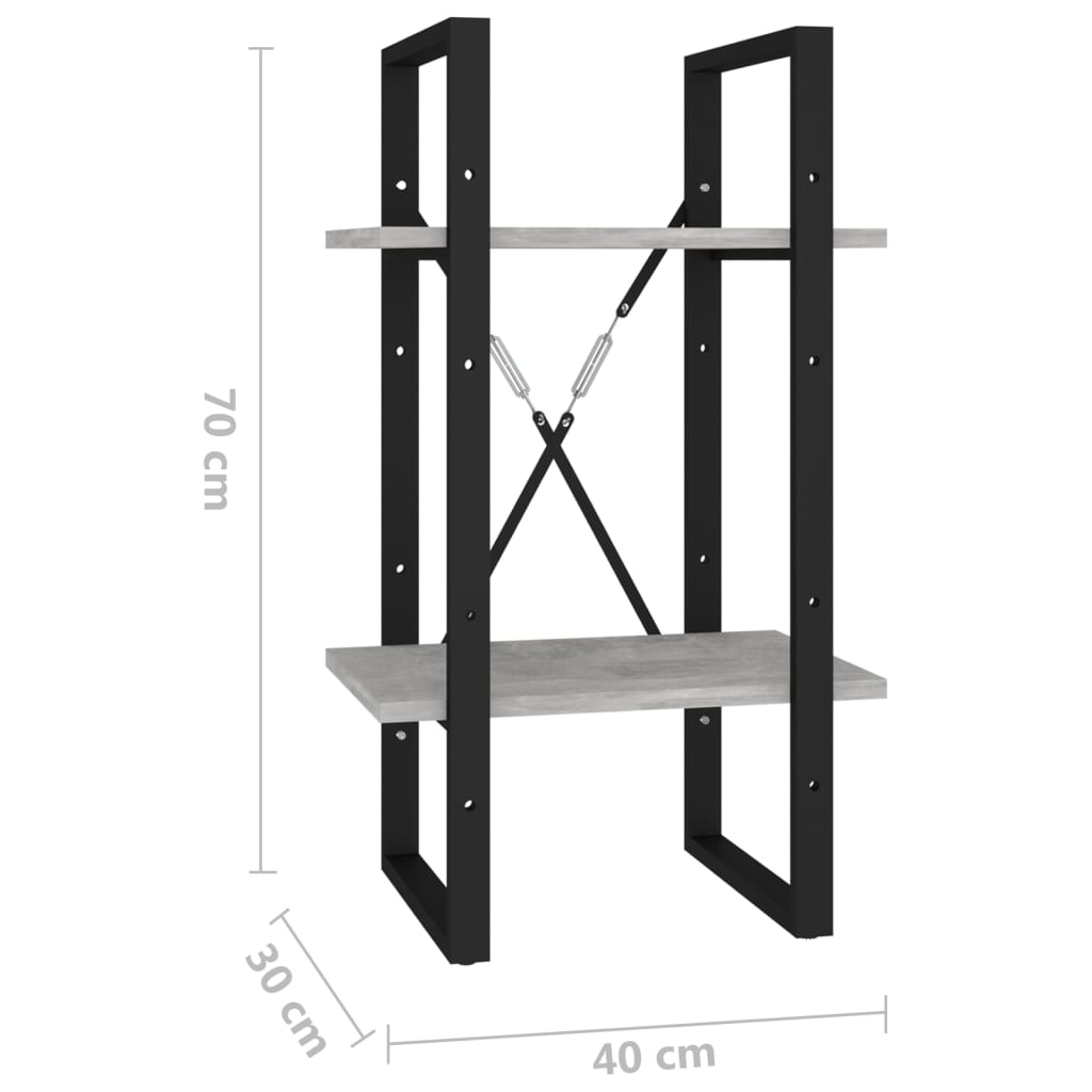 Bookcase 2 compartments concrete grey 40x30x70 cm wood material