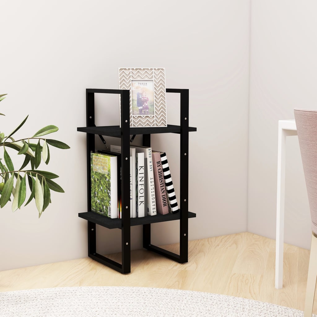 Bookcase 2 Shelves Black 40x30x70 cm Solid Pine