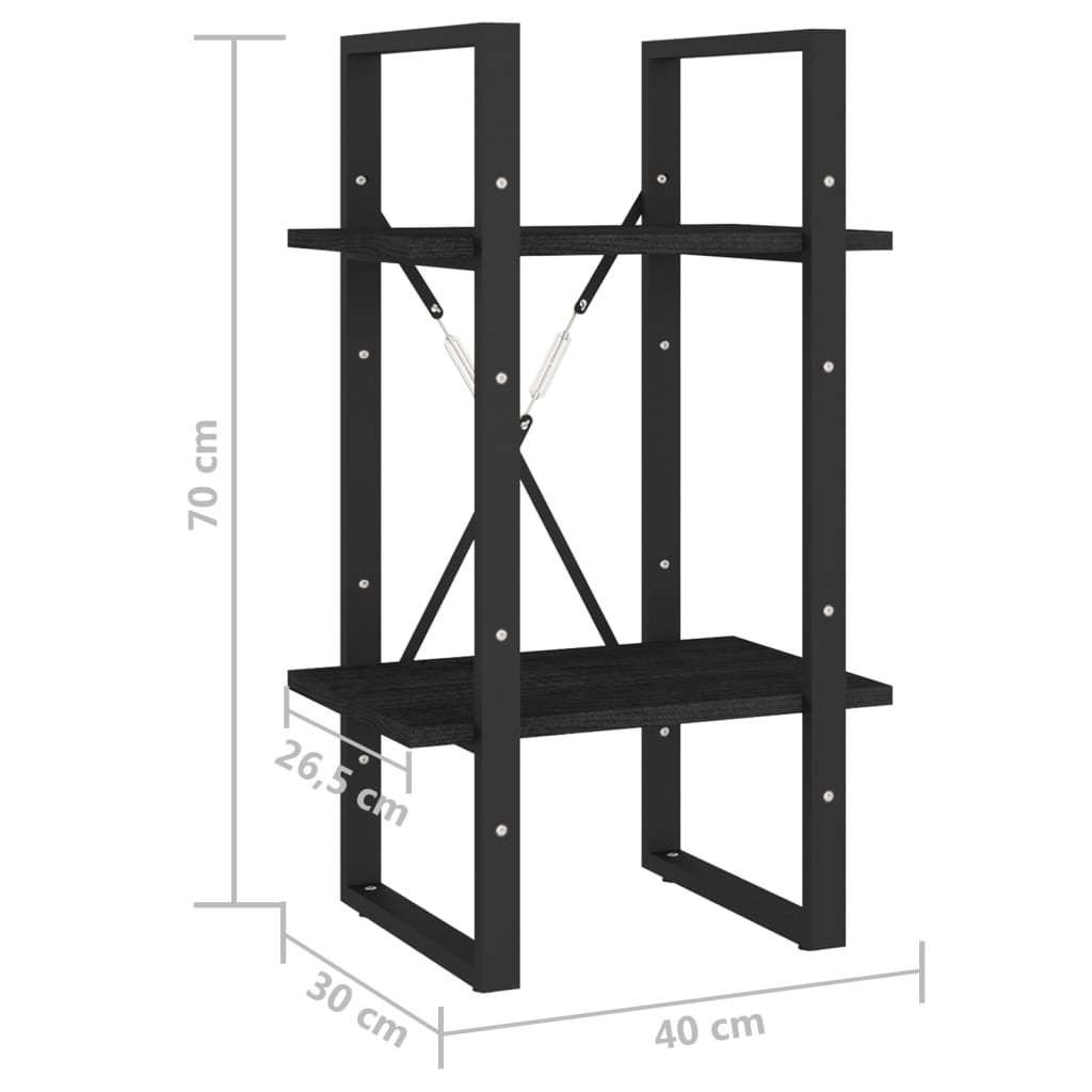 Bookcase 2 Shelves Black 40x30x70 cm Solid Pine