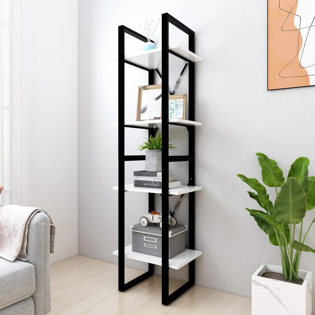 Bookcase 4 Compartments White 40x30x140 cm Wood Material