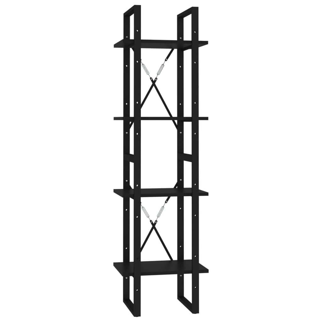 Bookcase 4 Compartments Black 40x30x140 cm Wood Material