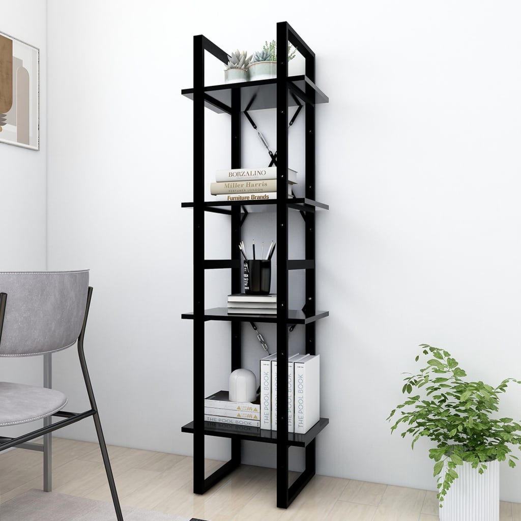 Bookcase 4 Compartments Black 40x30x140 cm Wood Material