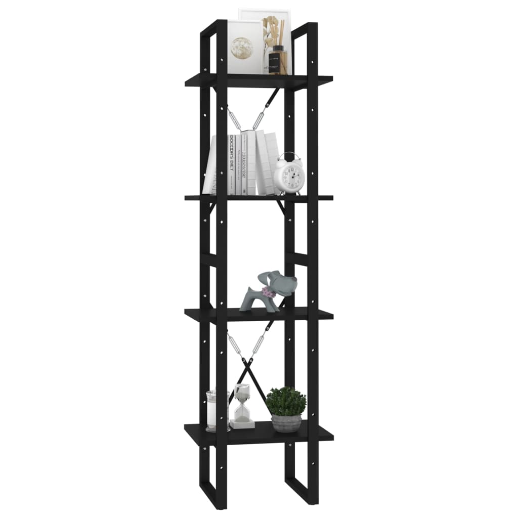 Bookcase 4 Compartments Black 40x30x140 cm Wood Material