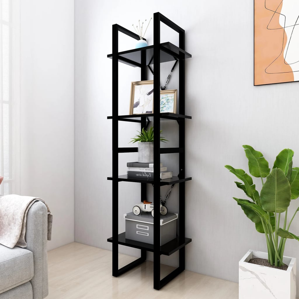 Bookcase 4 Compartments Black 40x30x140 cm Wood Material