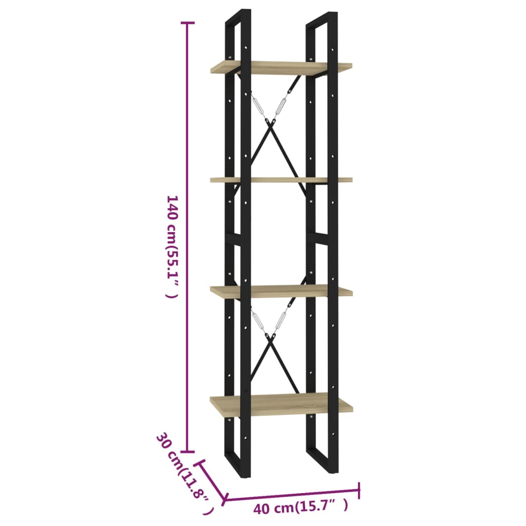 Bücherregal 4 Fächer Sonoma-Eiche 40x30x140 cm Holzwerkstoff