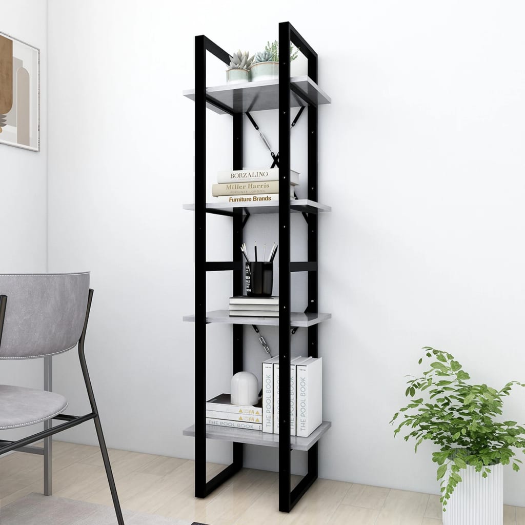 Bookcase 4 compartments concrete grey 40x30x140 cm wood material