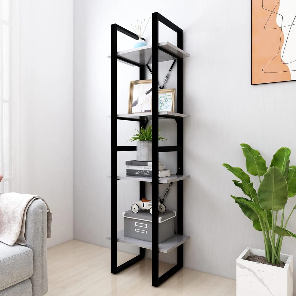 Bookcase 4 compartments concrete grey 40x30x140 cm wood material