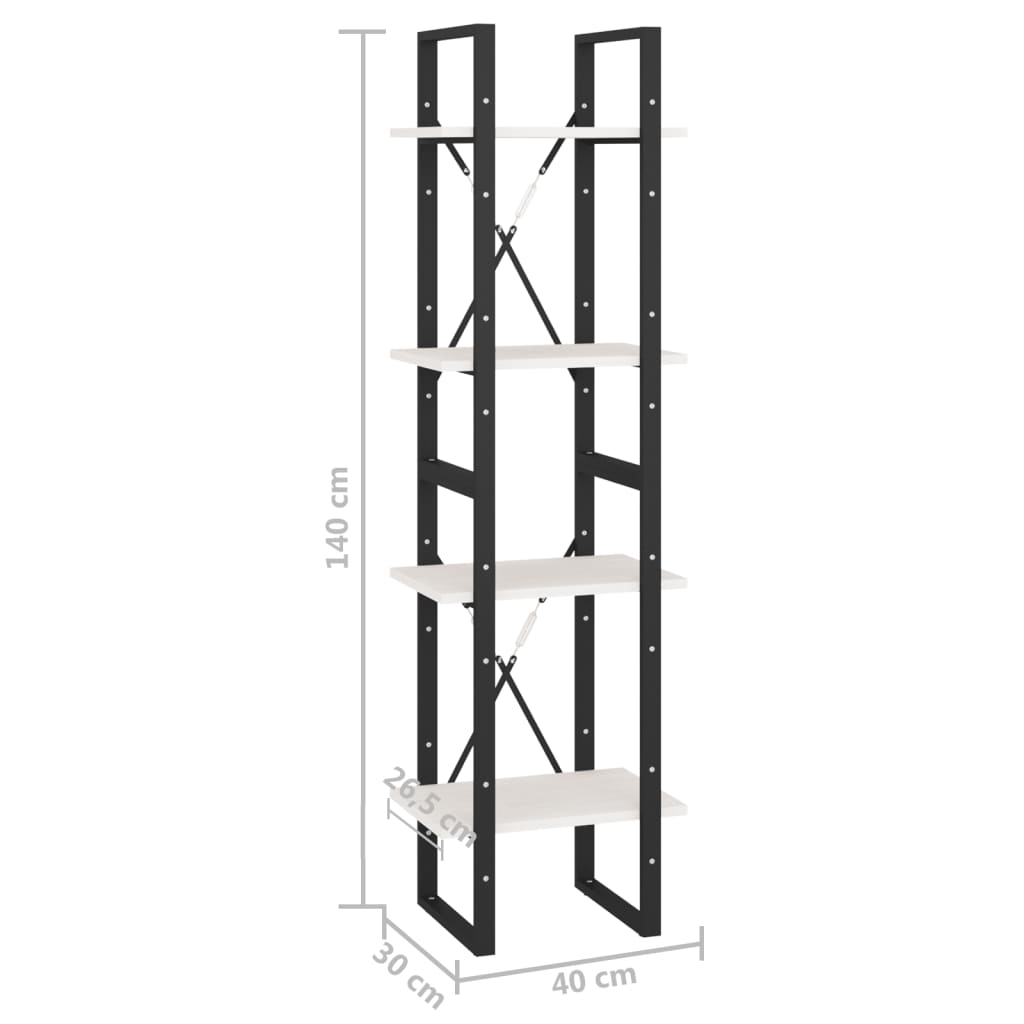 Bookcase 4 Shelves White 40x30x140 cm Solid Pine