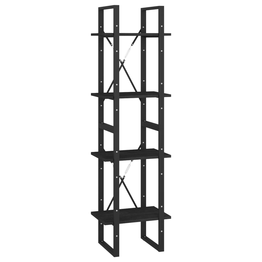 Bookcase 4 Shelves Black 40x30x140 cm Solid Pine