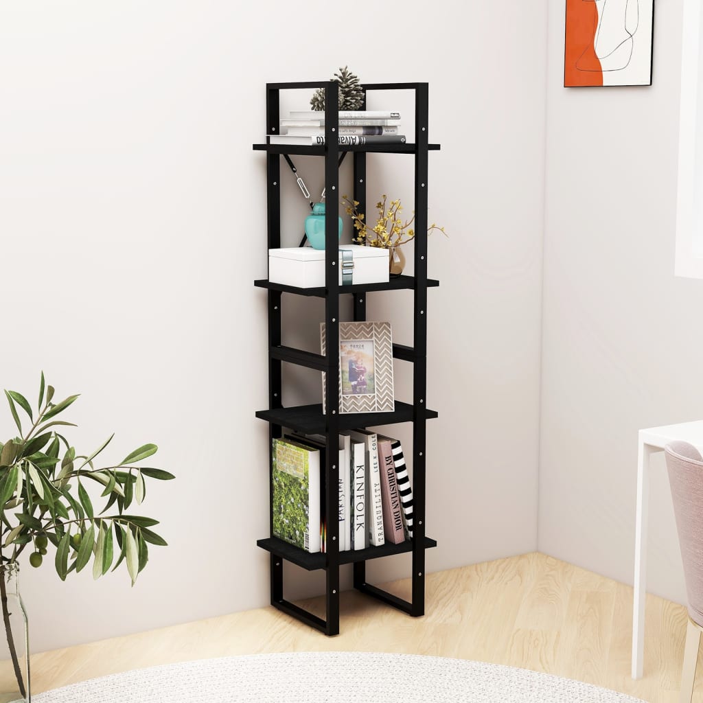 Bookcase 4 Shelves Black 40x30x140 cm Solid Pine