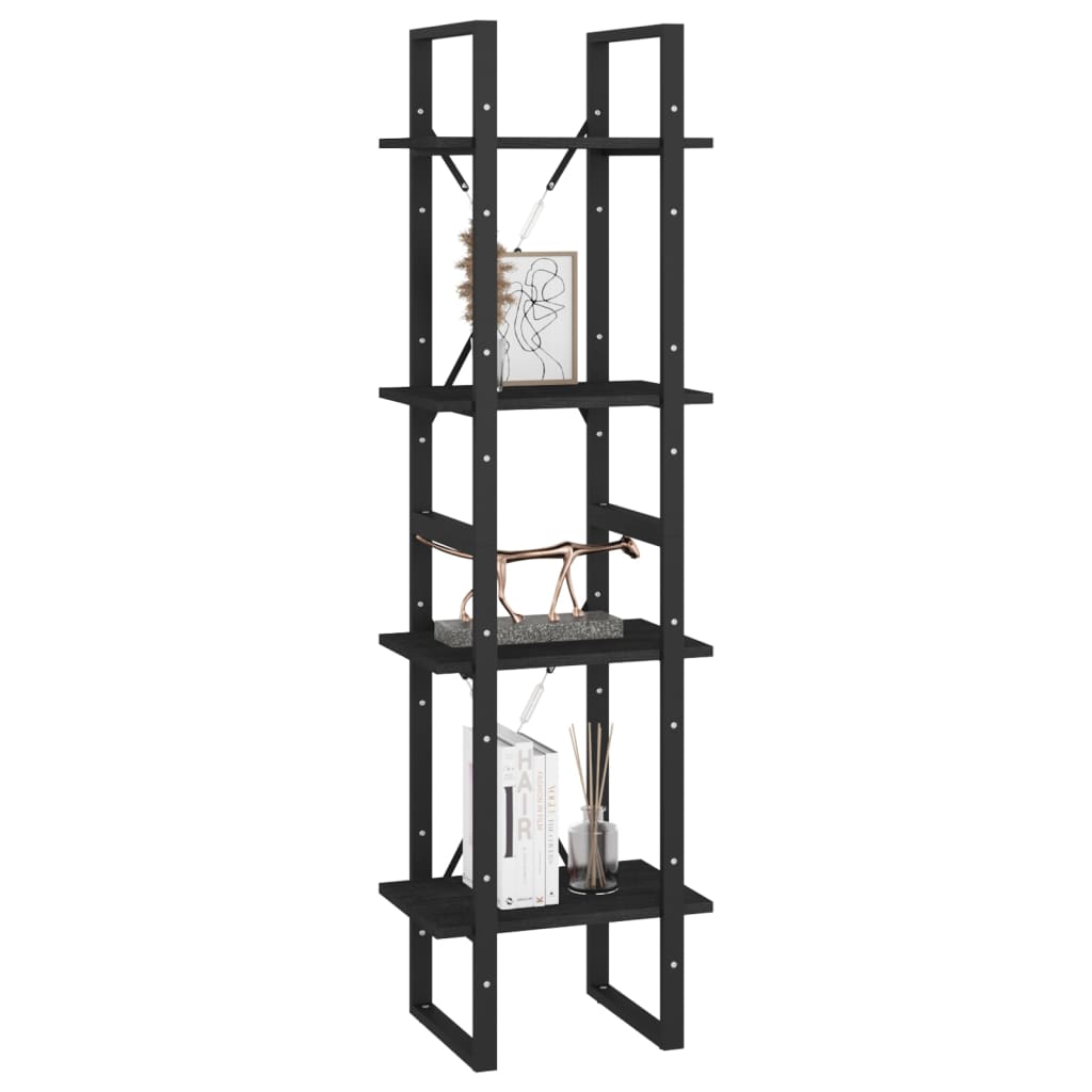 Bookcase 4 Shelves Black 40x30x140 cm Solid Pine