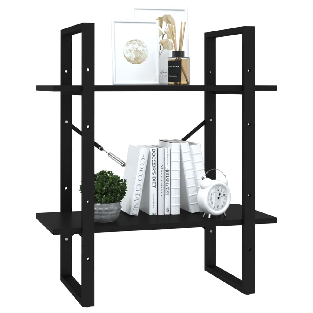 Bookcase 2 Compartments Black 60x30x70 cm Wood Material