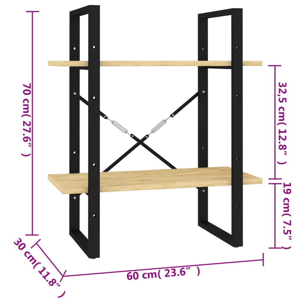 Bookcase 2 shelves 60x30x70 cm solid pine wood