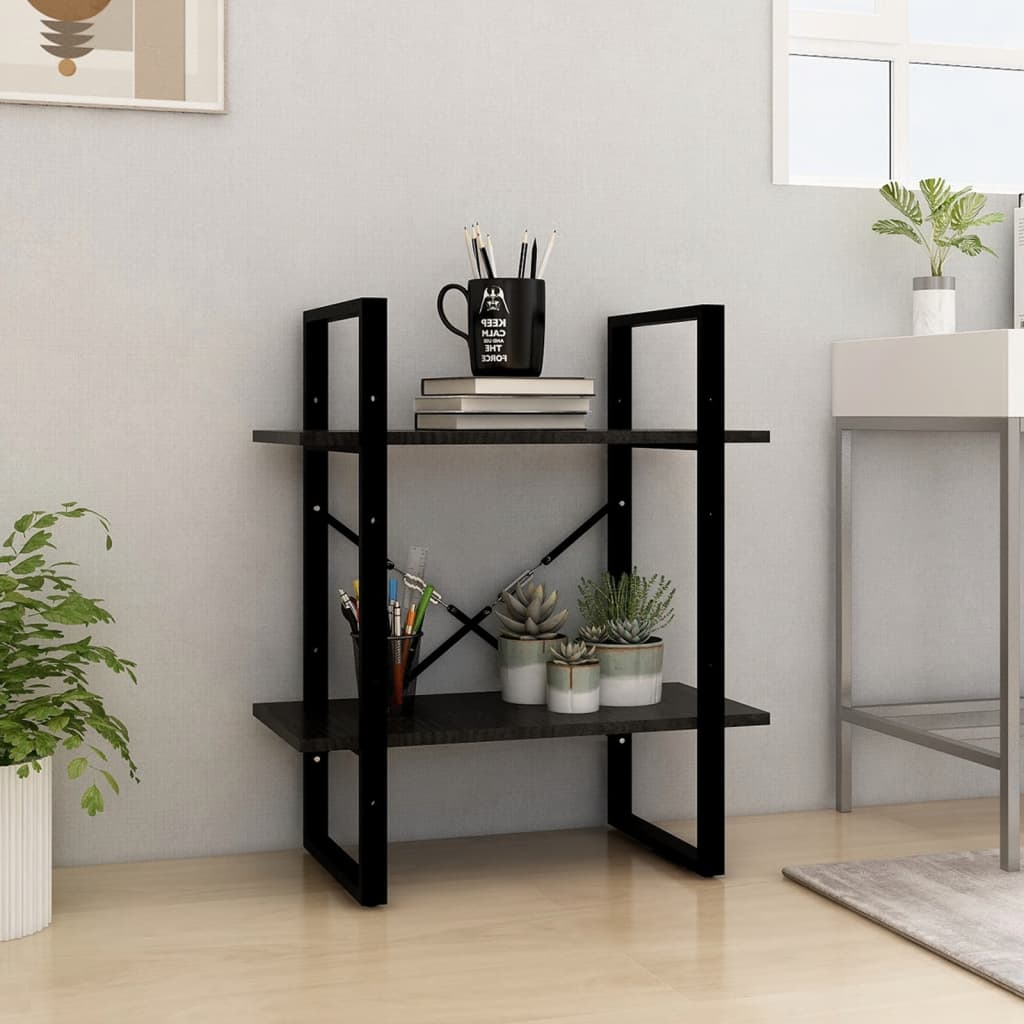 Bookcase 2 Shelves Black 60x30x70 cm Solid Pine