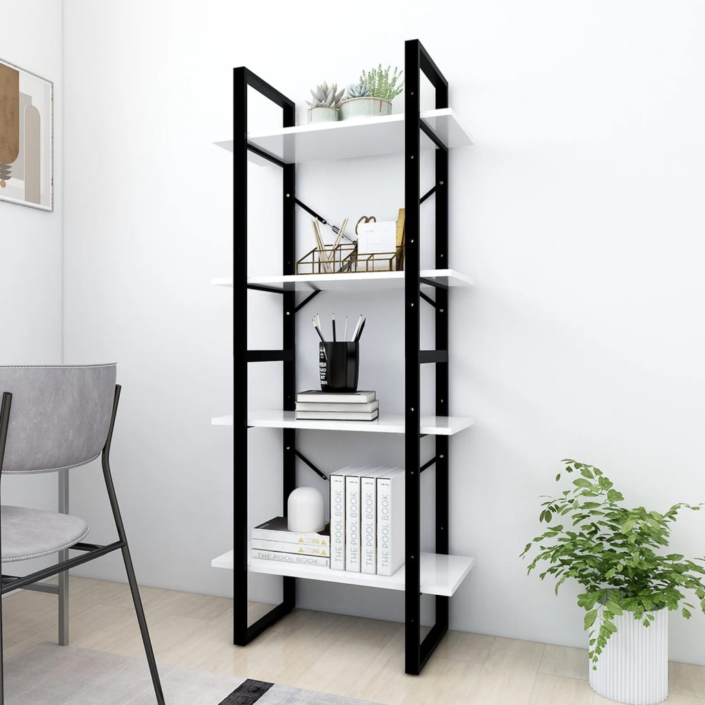 Bookcase 4 Compartments White 60x30x140 cm Wood Material