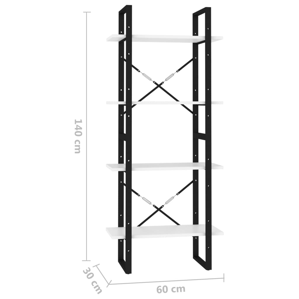 Bücherregal 4 Fächer Weiß 60x30x140 cm Holzwerkstoff