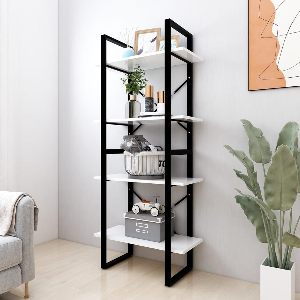 Bookcase 4 Compartments White 60x30x140 cm Wood Material