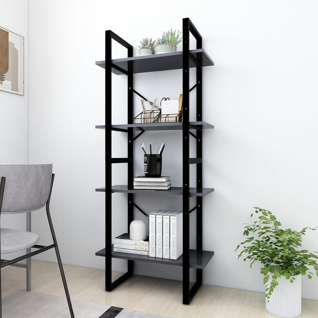 Bookcase 4 Compartments Grey 60x30x140 cm Wood Material