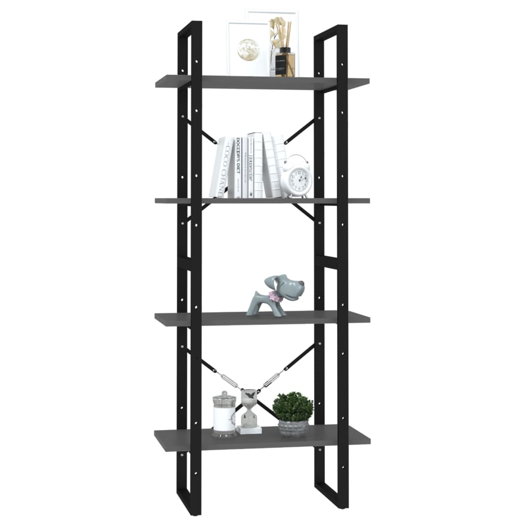 Bookcase 4 Compartments Grey 60x30x140 cm Wood Material