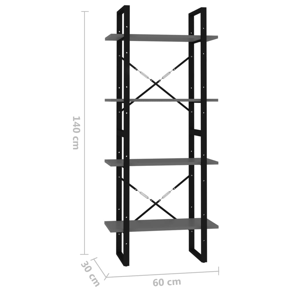 Bookcase 4 Compartments Grey 60x30x140 cm Wood Material