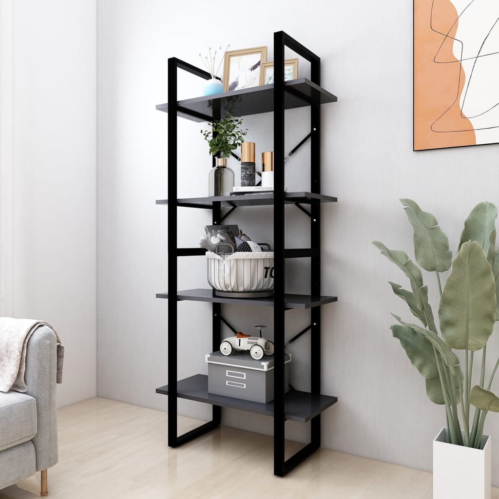 Bookcase 4 Compartments Grey 60x30x140 cm Wood Material