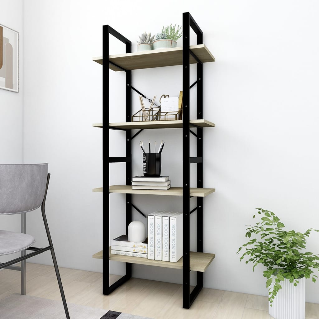 Bookcase 4 compartments Sonoma oak 60x30x140 cm wood material