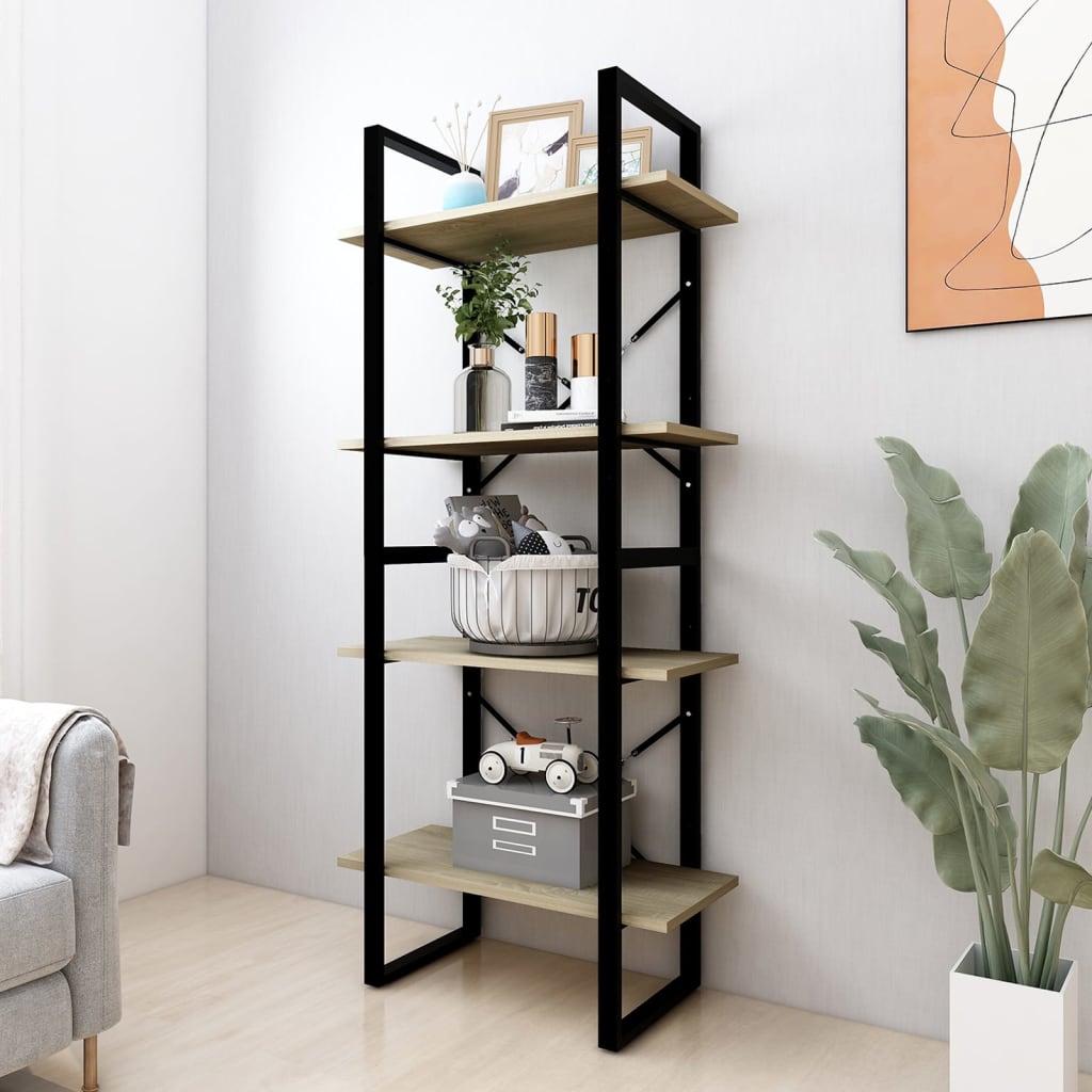 Bookcase 4 compartments Sonoma oak 60x30x140 cm wood material