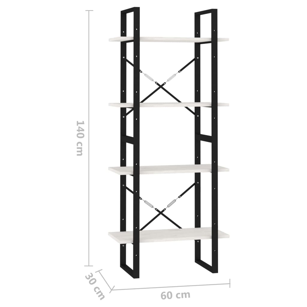 Bookcase 4 Shelves White 60x30x140 cm Solid Pine