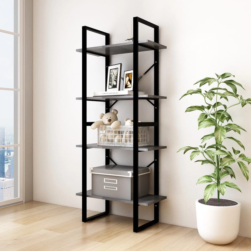 Bookcase 4 Shelves Grey 60x30x140 cm Solid Pine