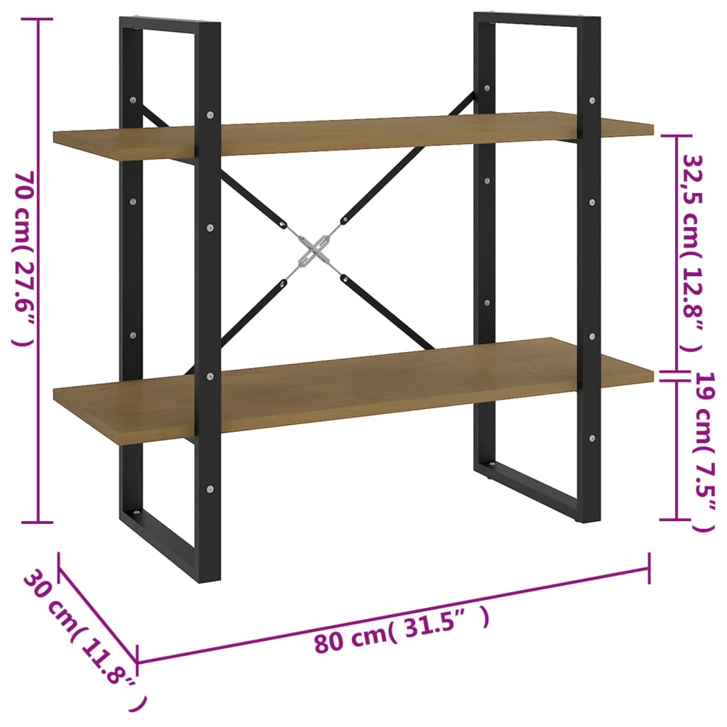 Bookcase 2 compartments 80x30x70 cm solid pine wood