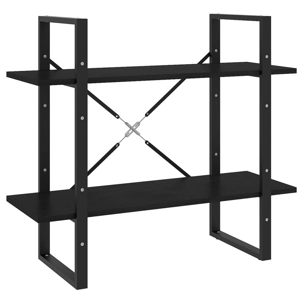 Bookcase 2 Shelves Black 80x30x70 cm Solid Pine