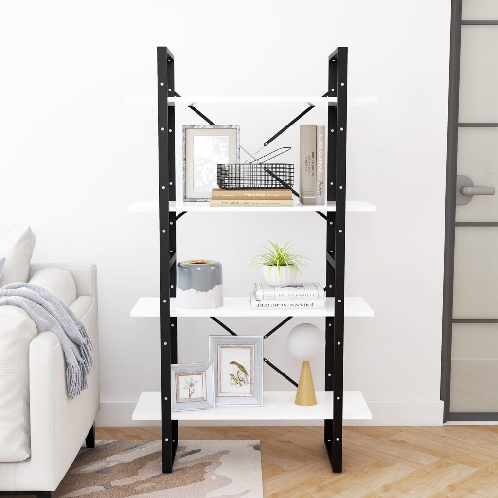 Bookcase 4 Compartments White 80x30x140 cm Wood Material