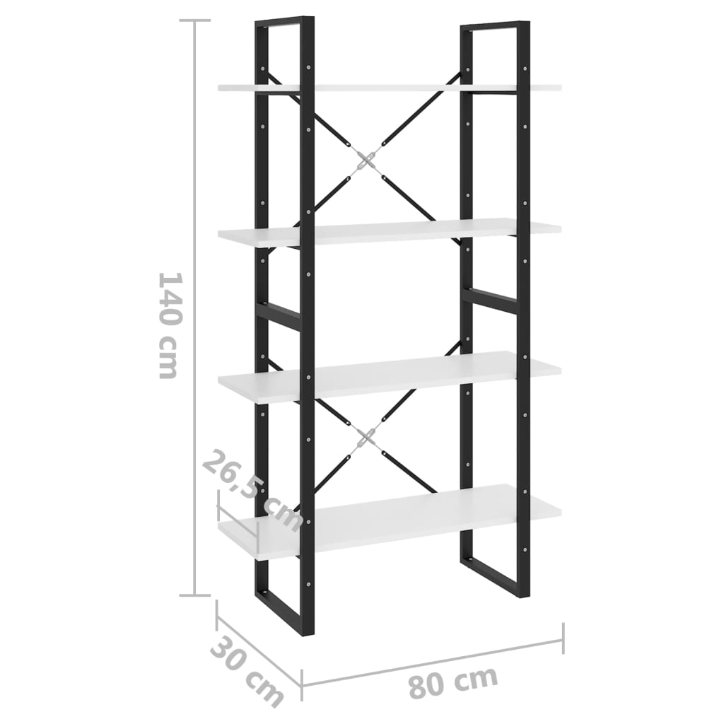 Bookcase 4 Compartments White 80x30x140 cm Wood Material