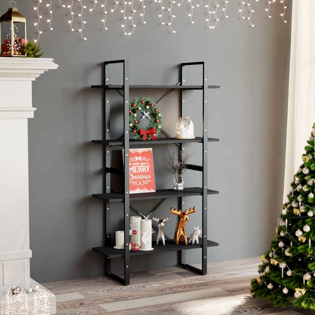 Bookcase 4 Compartments Grey 80x30x140 cm Wood Material