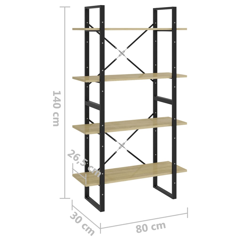 Bookcase 4 compartments Sonoma oak 80x30x140 cm wood material