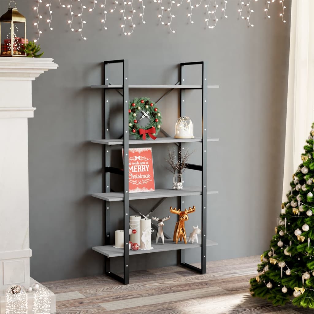 Bookcase 4 compartments concrete grey 80x30x140 cm wood material