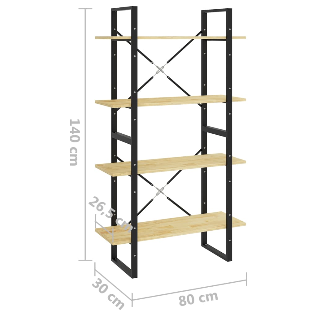 Bookcase 4 compartments 80x30x140 cm solid pine wood