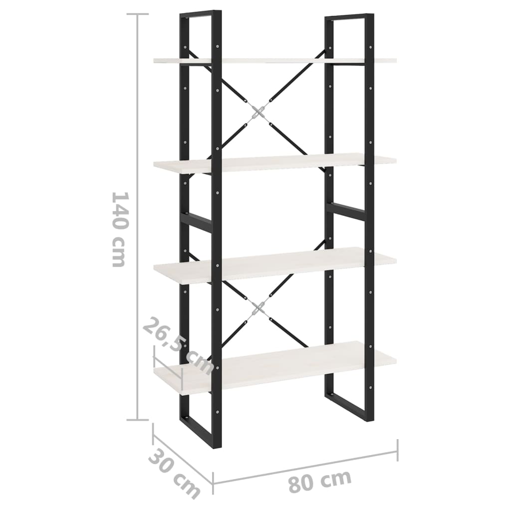 Bookcase 4 Shelves White 80x30x140 cm Solid Pine