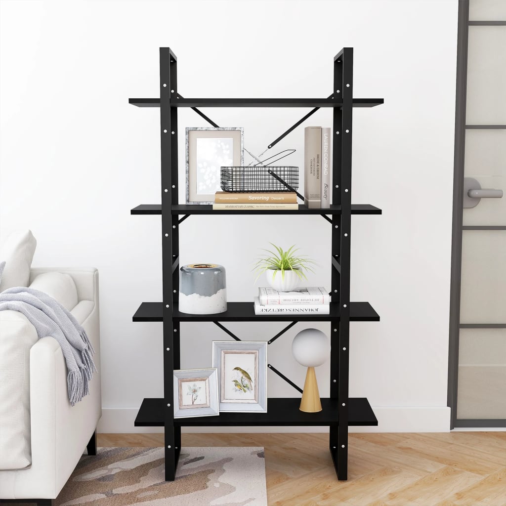 Bookcase 4 Shelves Black 80x30x140 cm Solid Pine