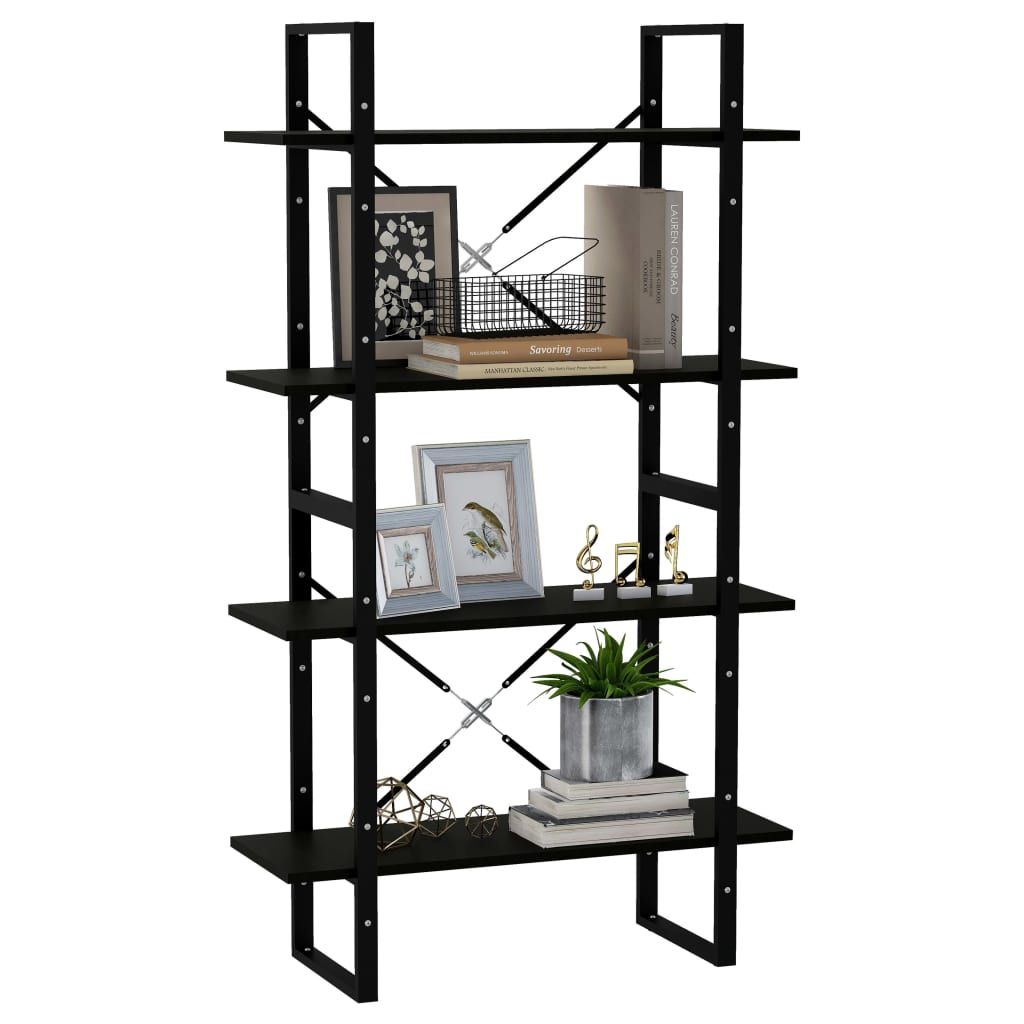 Bookcase 4 Shelves Black 80x30x140 cm Solid Pine