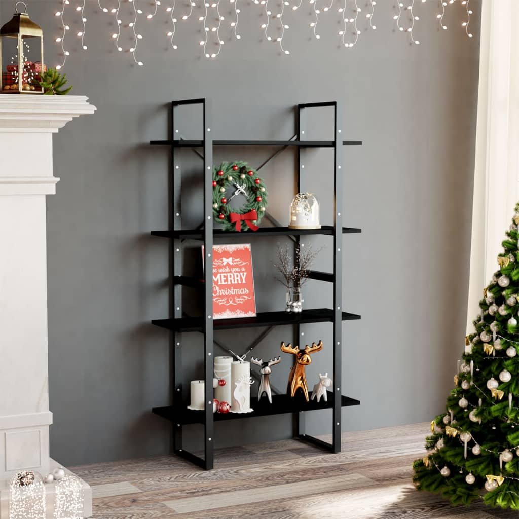 Bookcase 4 Shelves Black 80x30x140 cm Solid Pine