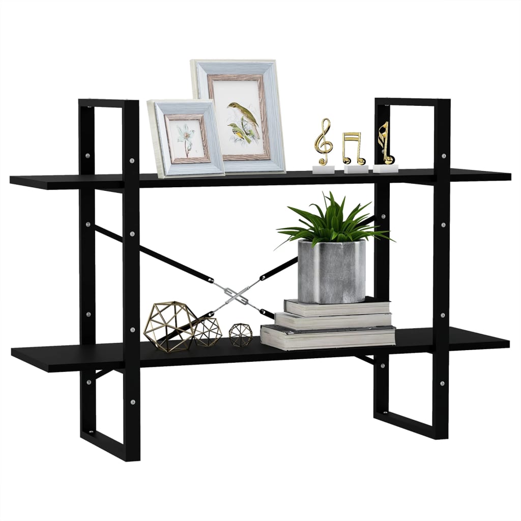 Bookcase 2 Shelves Black 100x30x70 cm Solid Pine