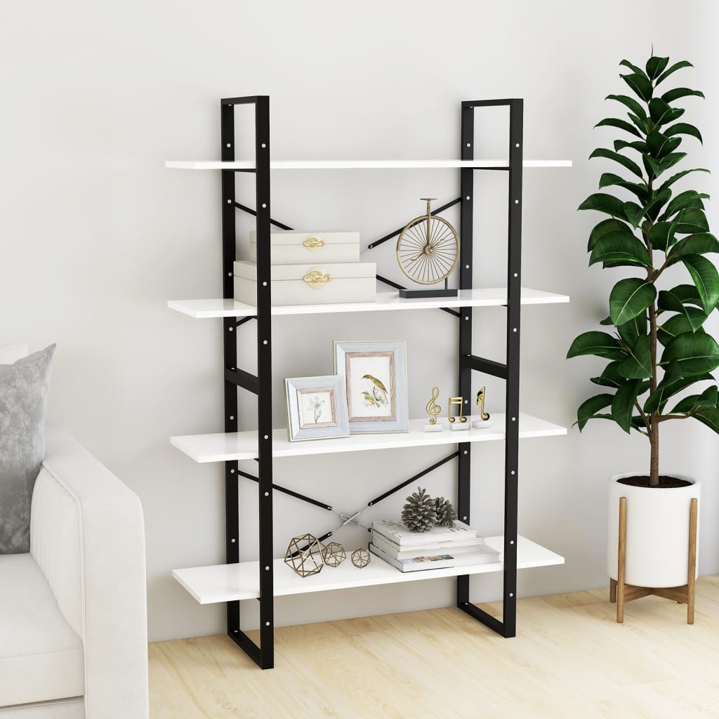 Bookcase 4 Compartments White 100x30x140 cm Wood Material