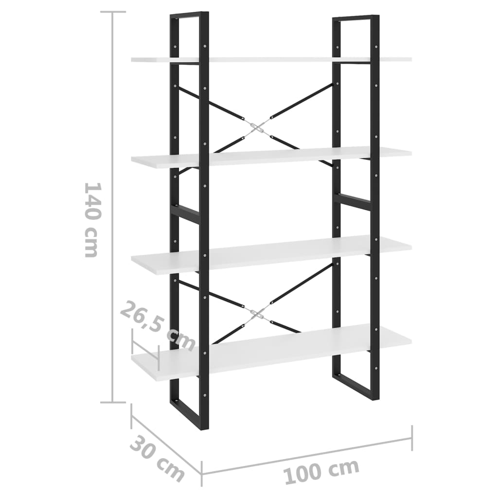 Bookcase 4 Compartments White 100x30x140 cm Wood Material