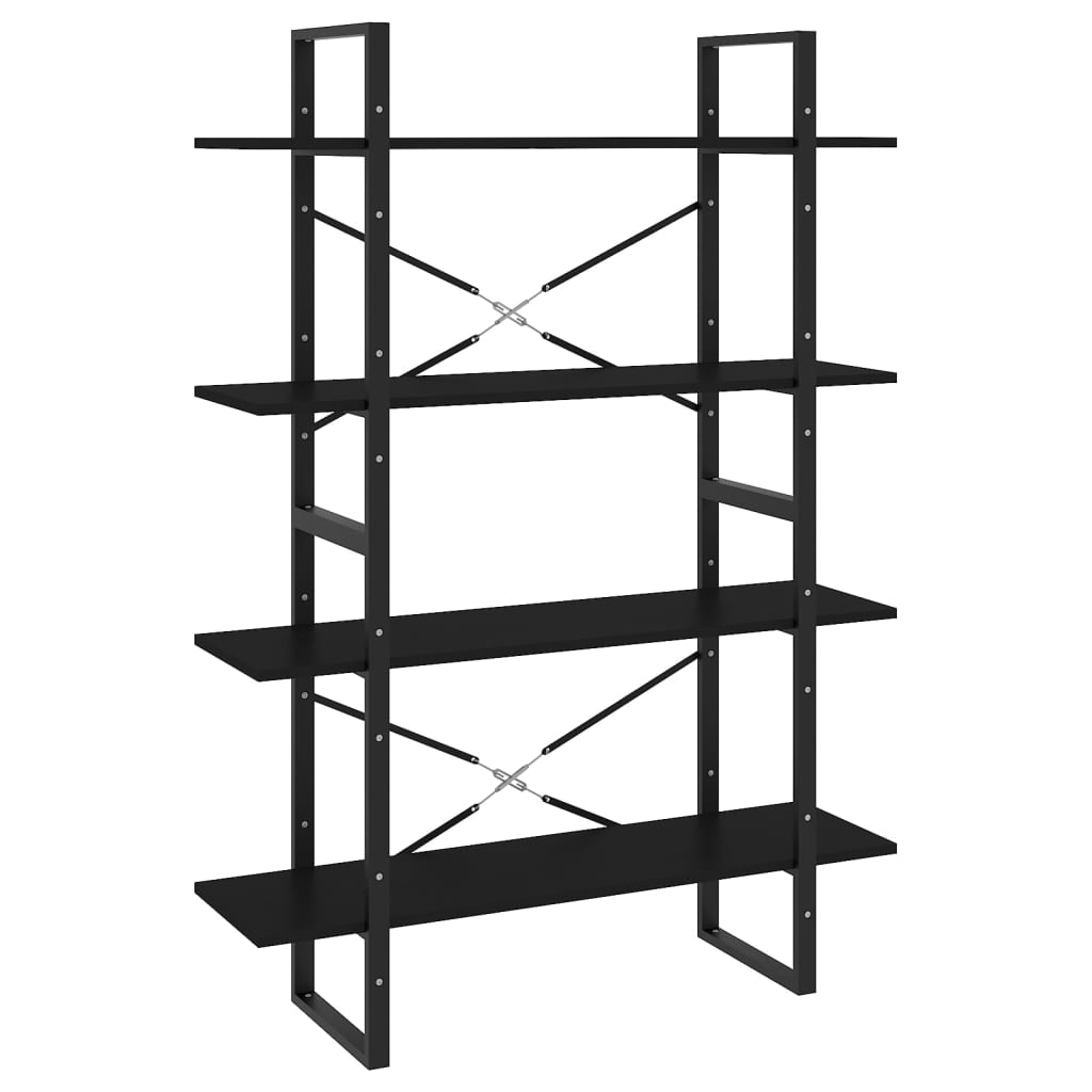 Bookcase 4 Compartments Black 100x30x140 cm Wood Material