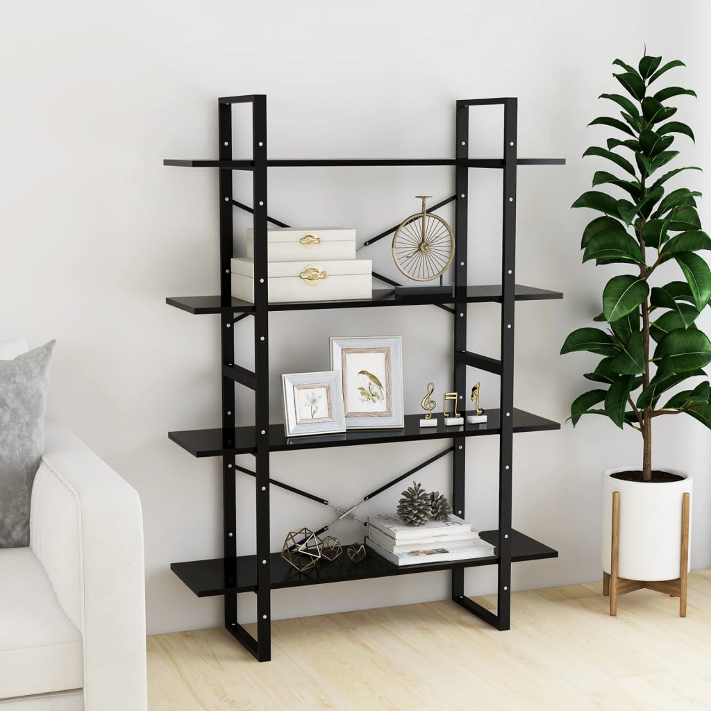 Bookcase 4 Compartments Black 100x30x140 cm Wood Material