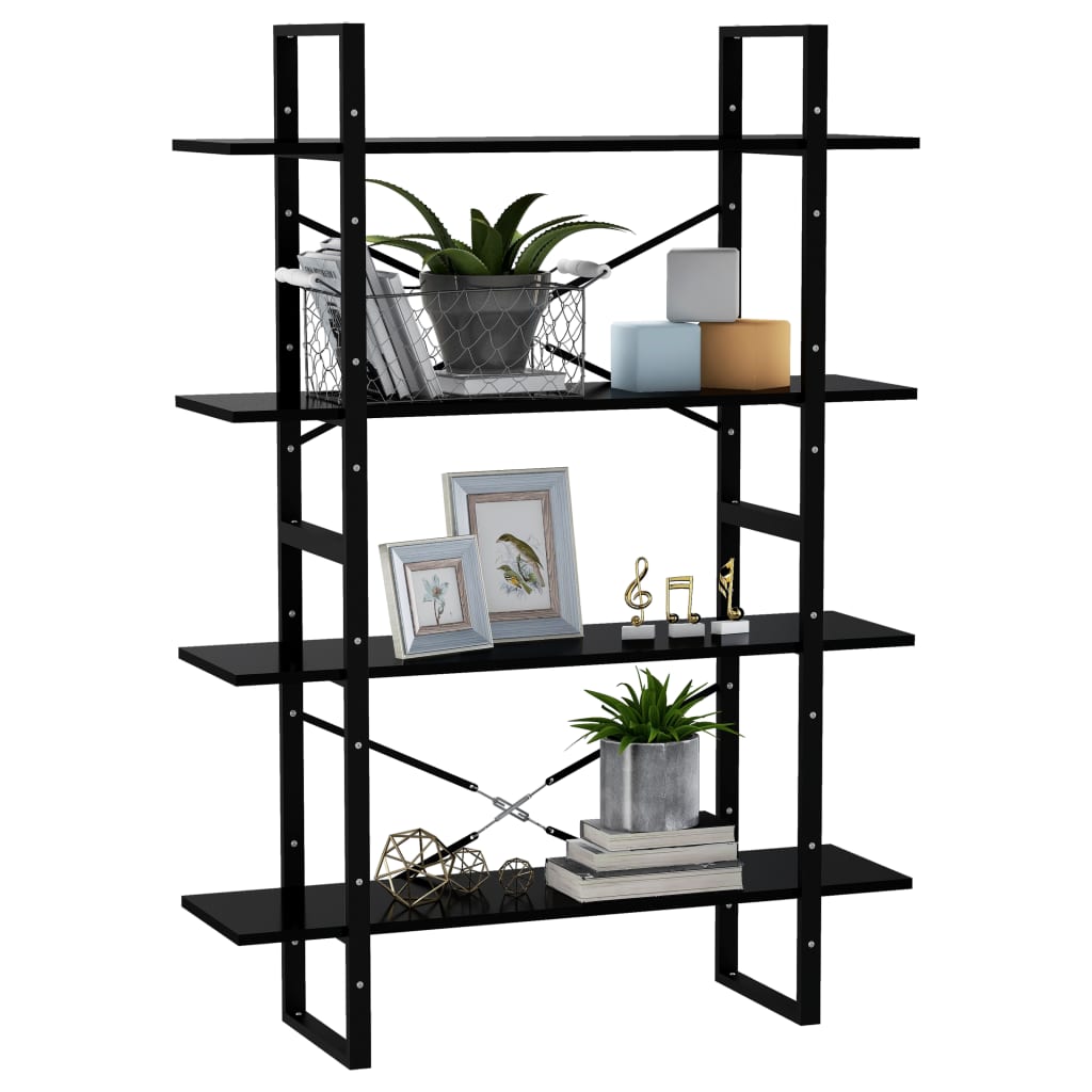 Bookcase 4 Compartments Black 100x30x140 cm Wood Material